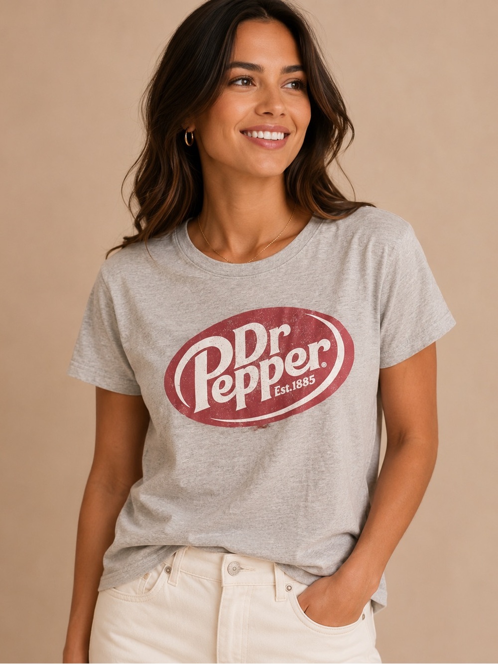 Dr Pepper Est 1885 Gray Retro Logo Graphic T-Shirt Size L